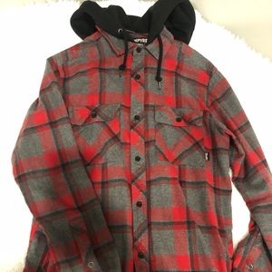 Casual Plaid Button Up With Hood